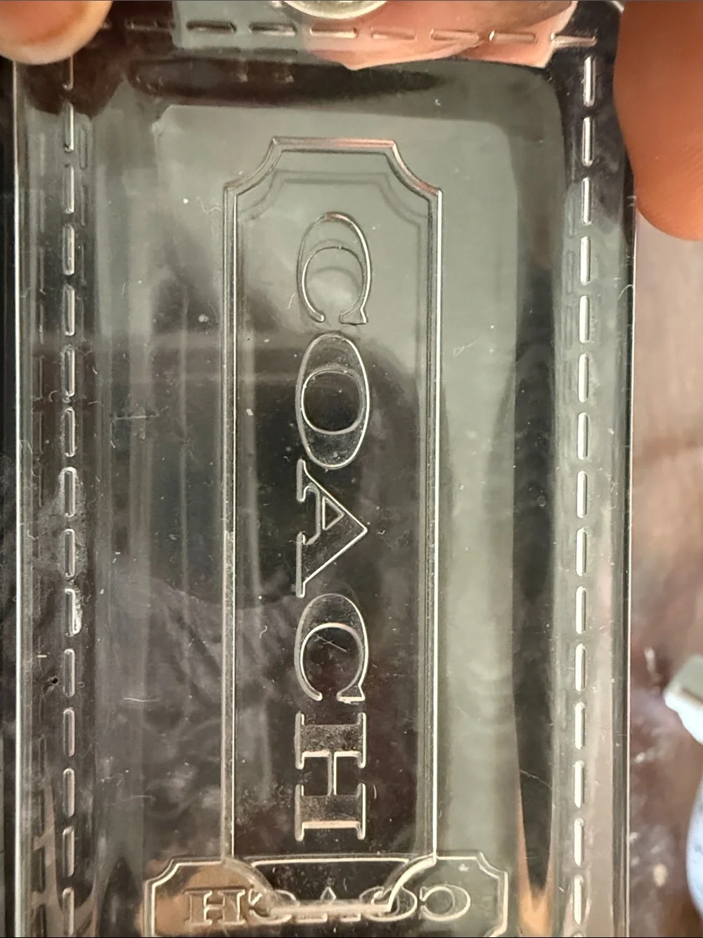Coach Transparent Plastic hang Tag with Silver Ball Chain